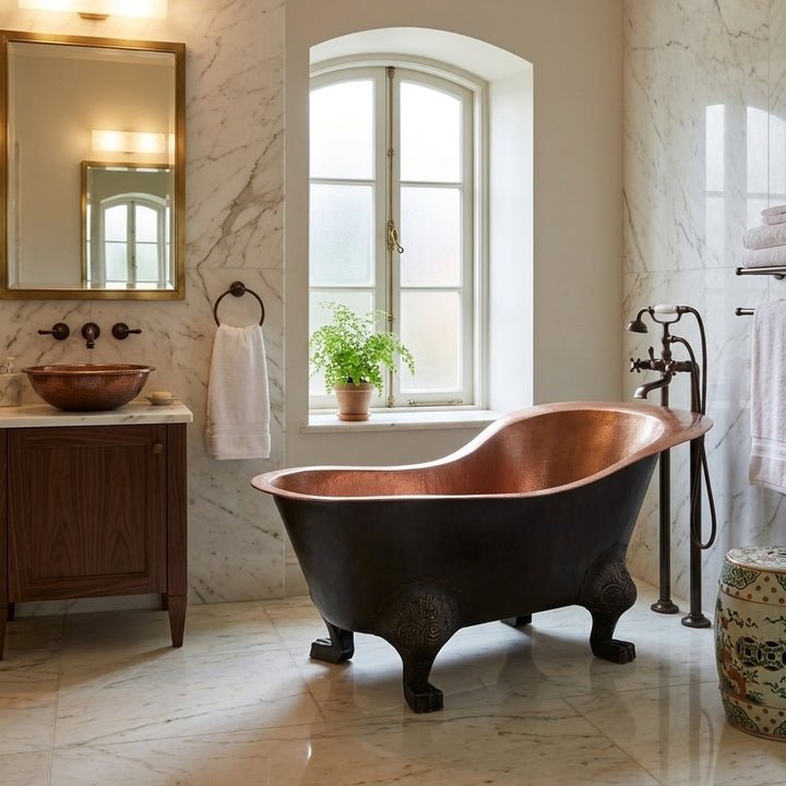 Coppersmith Creations Copper Freestanding Bathtub Black Hammered Traditional Clawfoot in Black