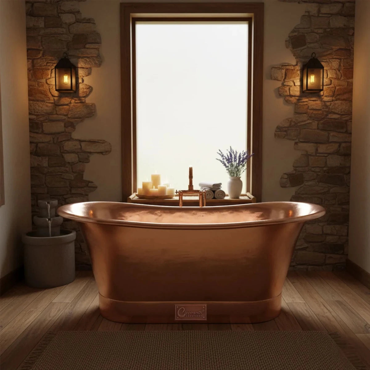 Coppersmith Creations Copper Freestanding Bathtub Polished Copper Finish Straight Base in Polished Copper