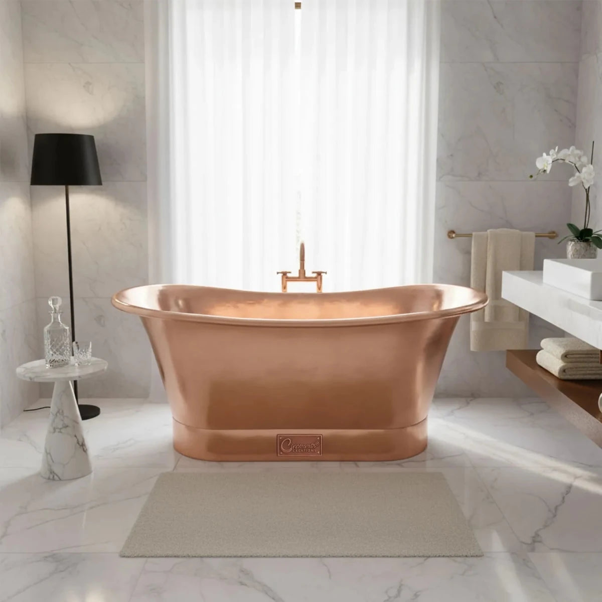 Coppersmith Creations Copper Freestanding Bathtub Polished Copper Finish Straight Base in Polished Copper
