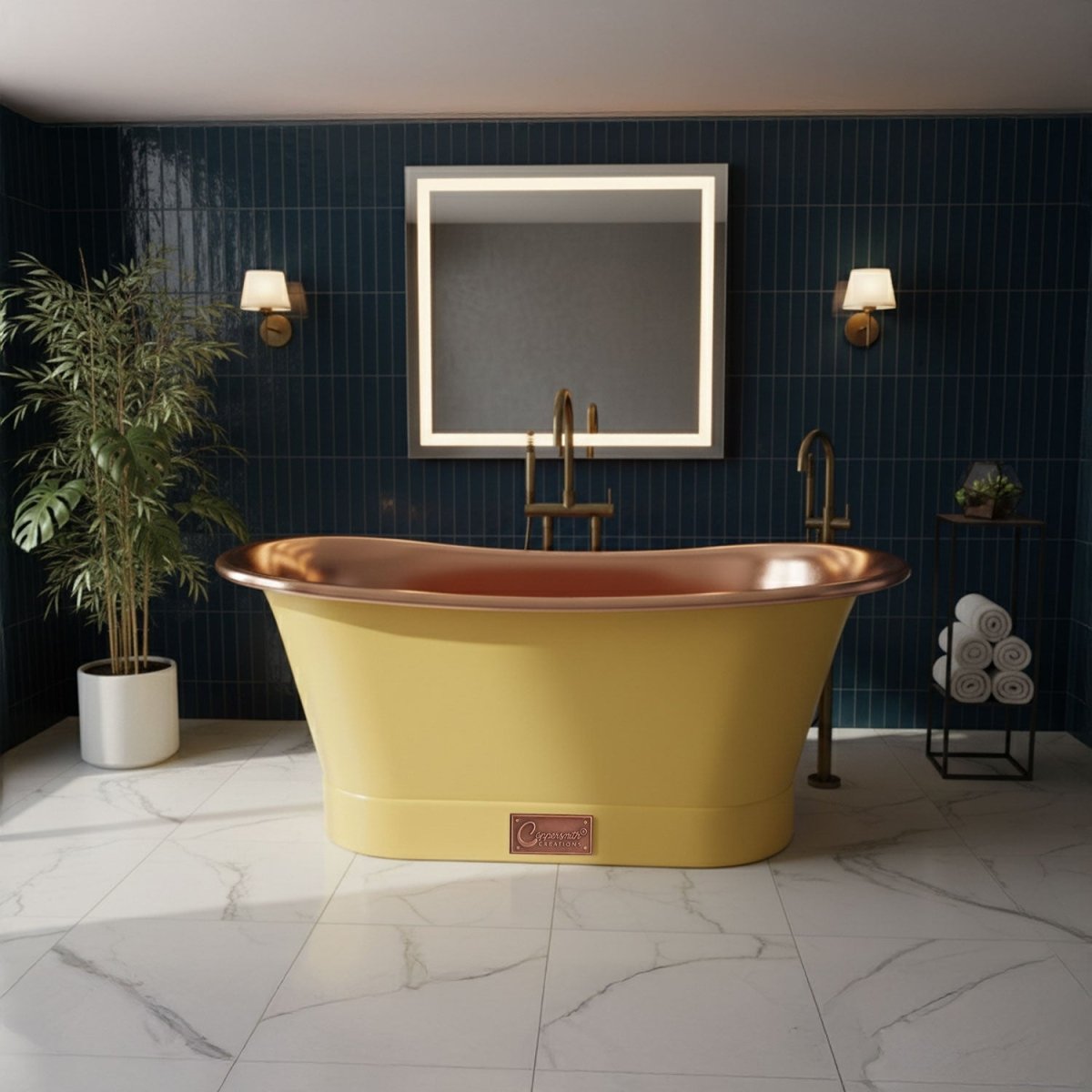Coppersmith Creations Copper Freestanding Bathtub Straight Base Choice of Colour in Hand Waxed