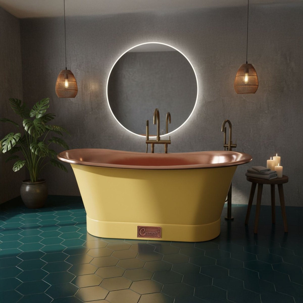 Coppersmith Creations Copper Freestanding Bathtub Straight Base Choice of Colour in Hand Waxed