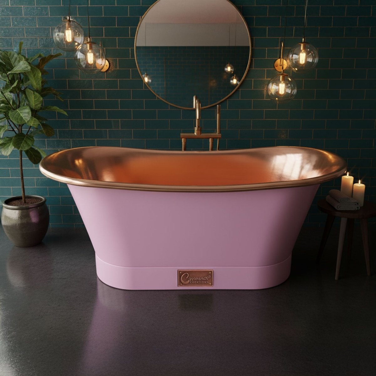 Coppersmith Creations Copper Freestanding Bathtub Straight Base Choice of Colour in Hand Waxed