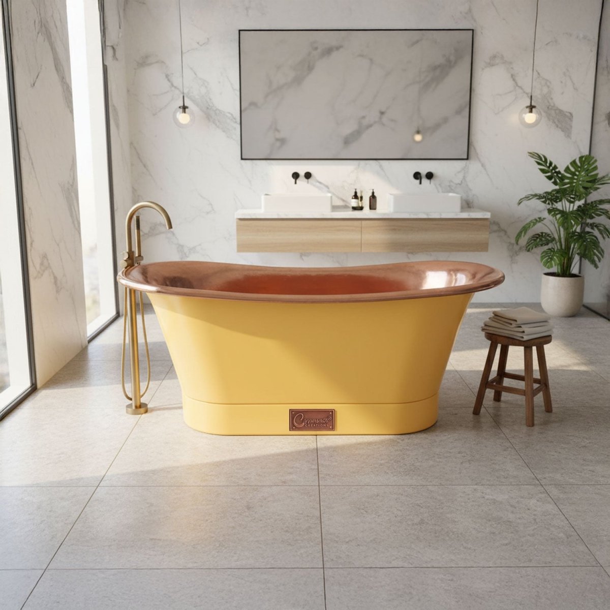 Coppersmith Creations Copper Freestanding Bathtub Straight Base Choice of Colour in Lacquered