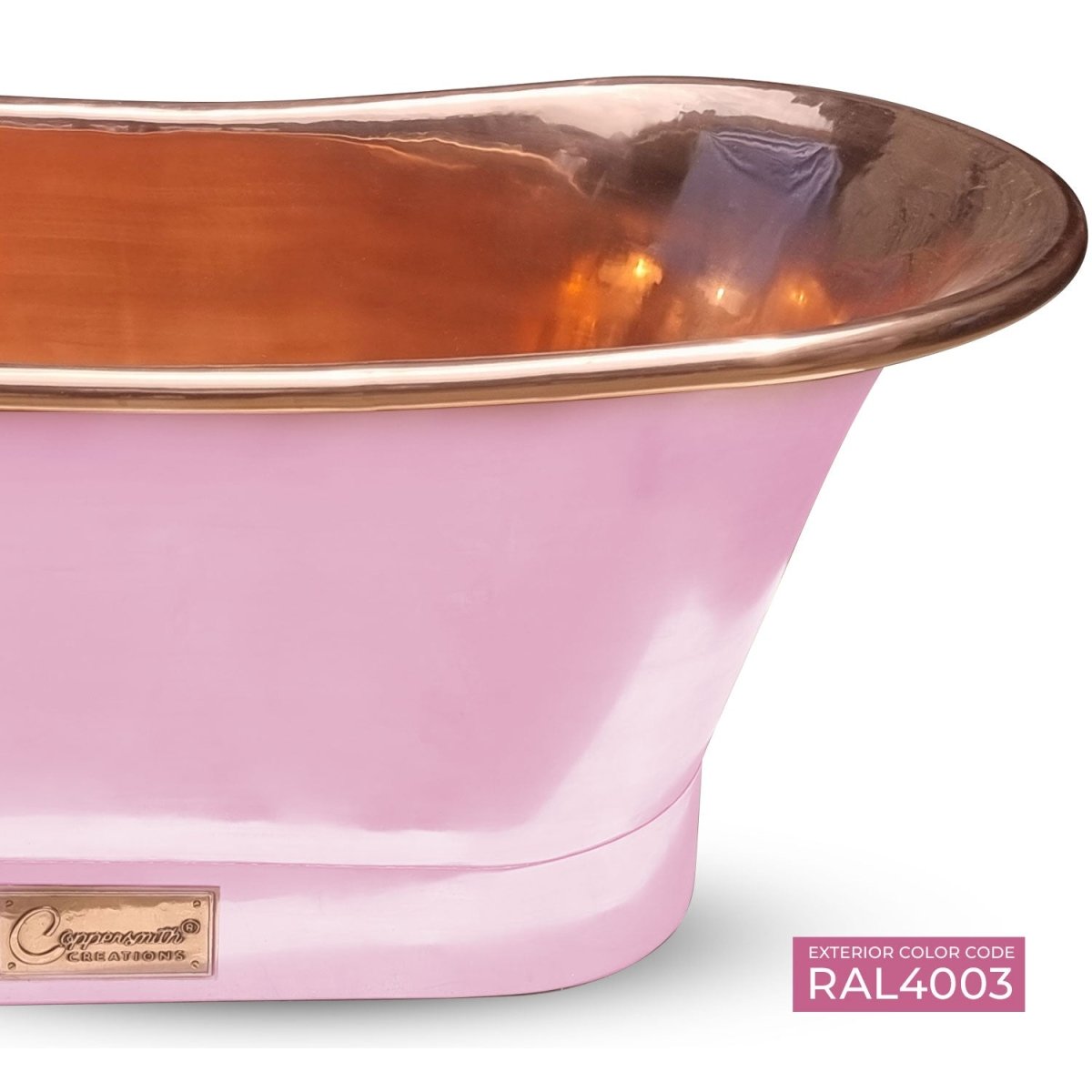 Coppersmith Creations Copper Freestanding Bathtub Straight Base Choice of Colour in Lacquered
