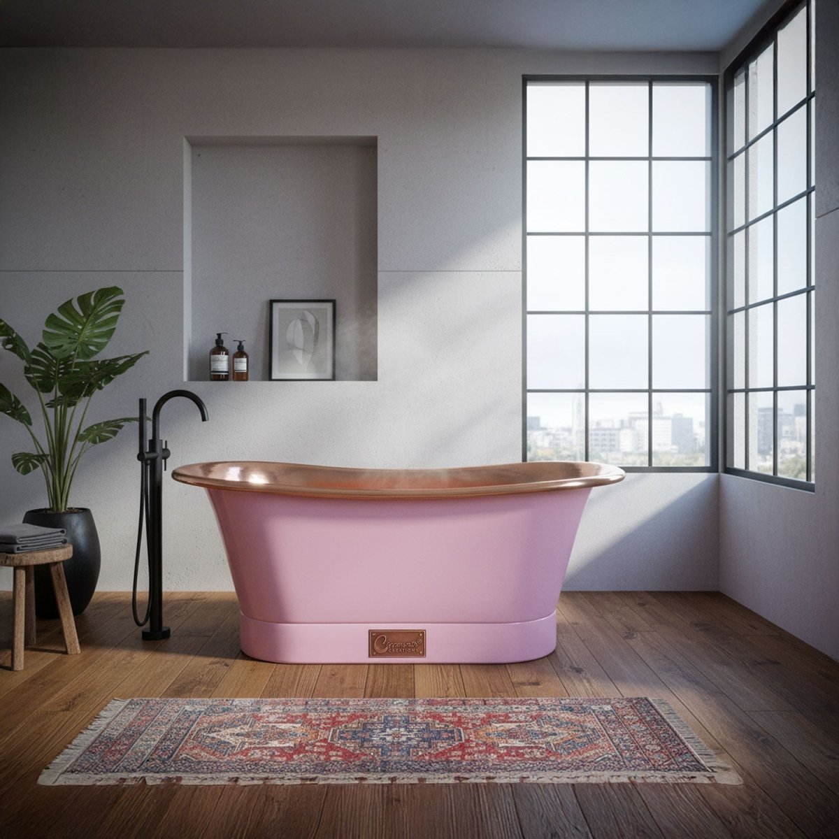 Coppersmith Creations Copper Freestanding Bathtub Straight Base Choice of Colour in Lacquered