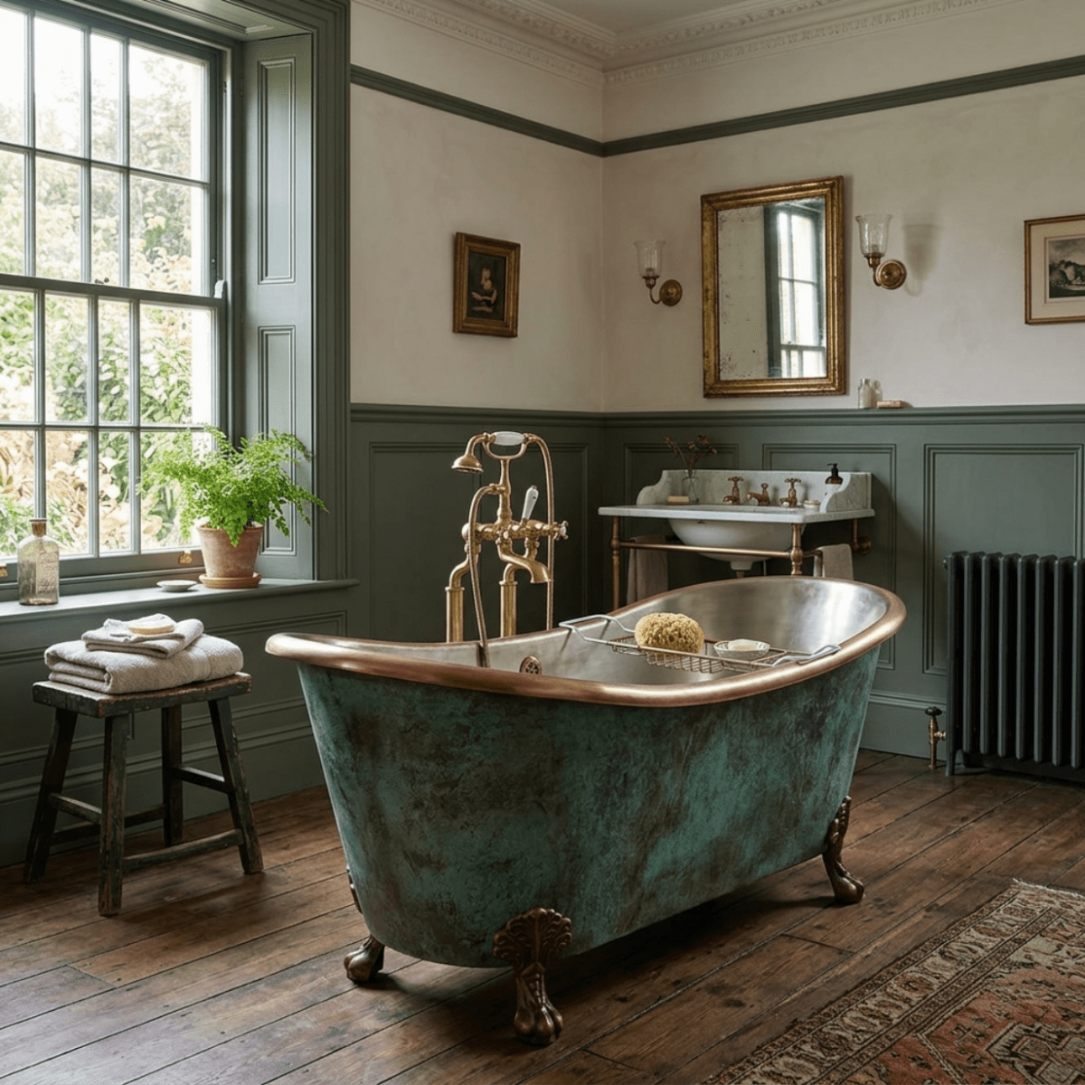 Coppersmith Creations Copper Freestanding Clawfoot Bathtub Turquoise Patina Exterior Antique Copper Interior in Turquoise Patina