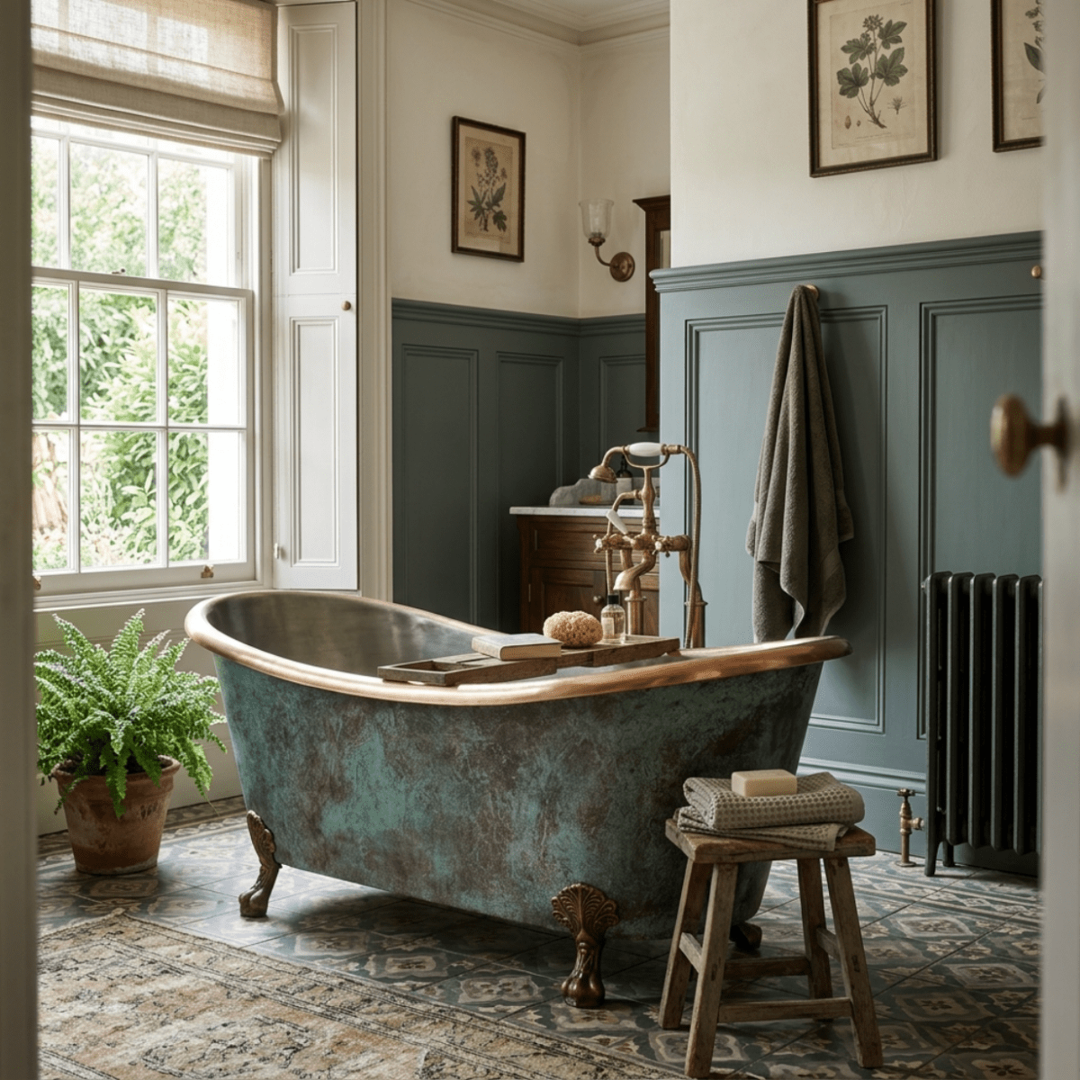 Coppersmith Creations Copper Freestanding Clawfoot Bathtub Turquoise Patina Exterior Antique Copper Interior in Turquoise Patina