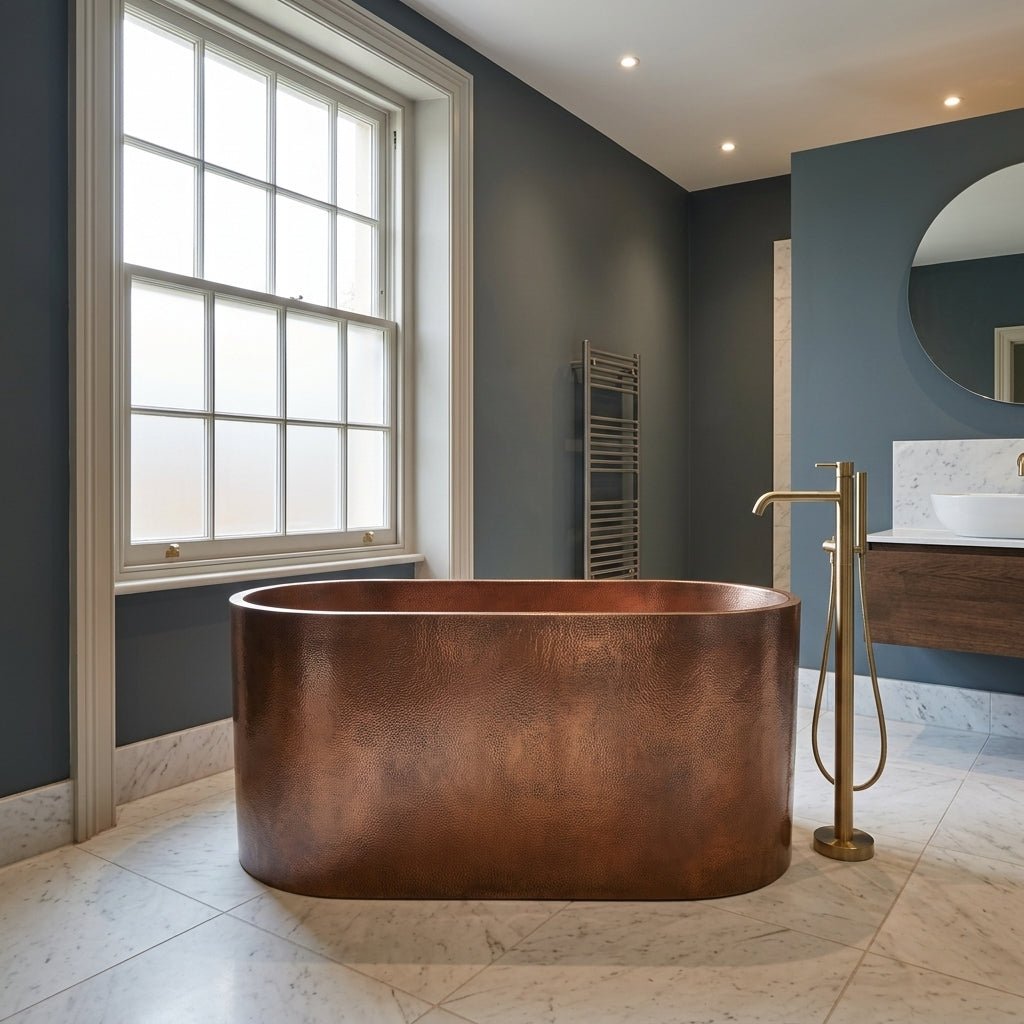 Coppersmith Creations Double Wall Antique Hammered Copper Tub With Seats Inside in Antique Copper