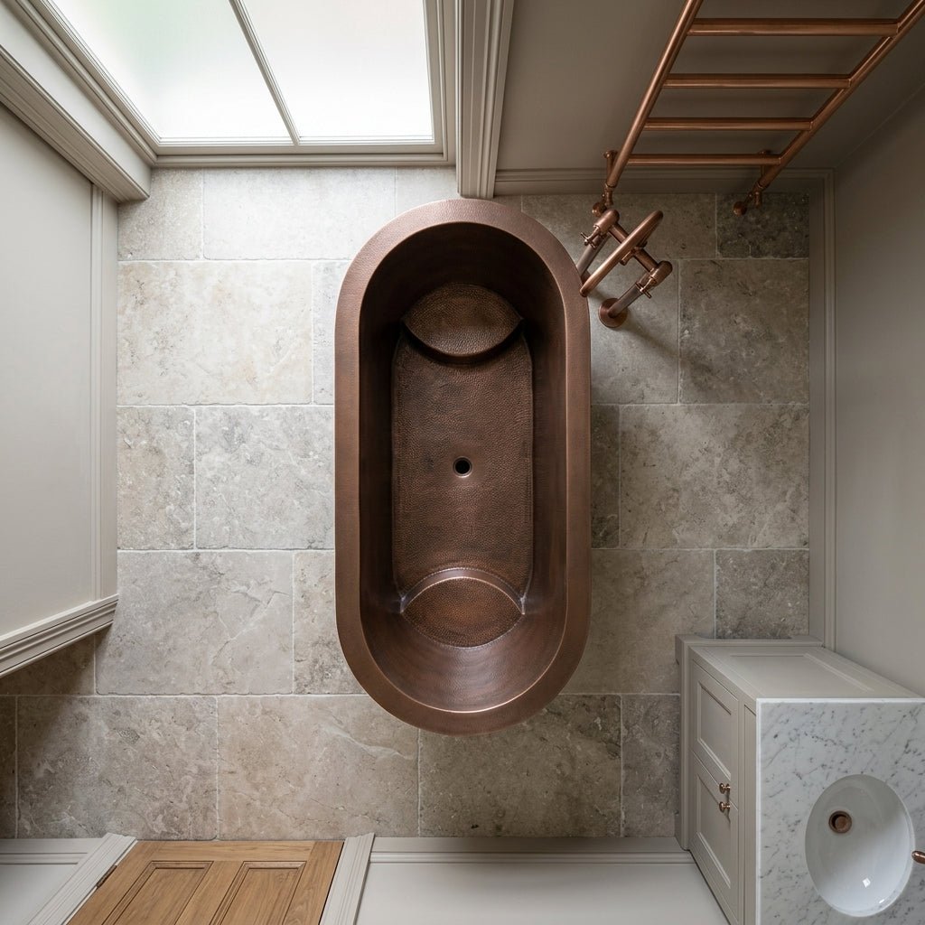 Coppersmith Creations Double Wall Antique Hammered Copper Tub With Seats Inside in Antique Copper