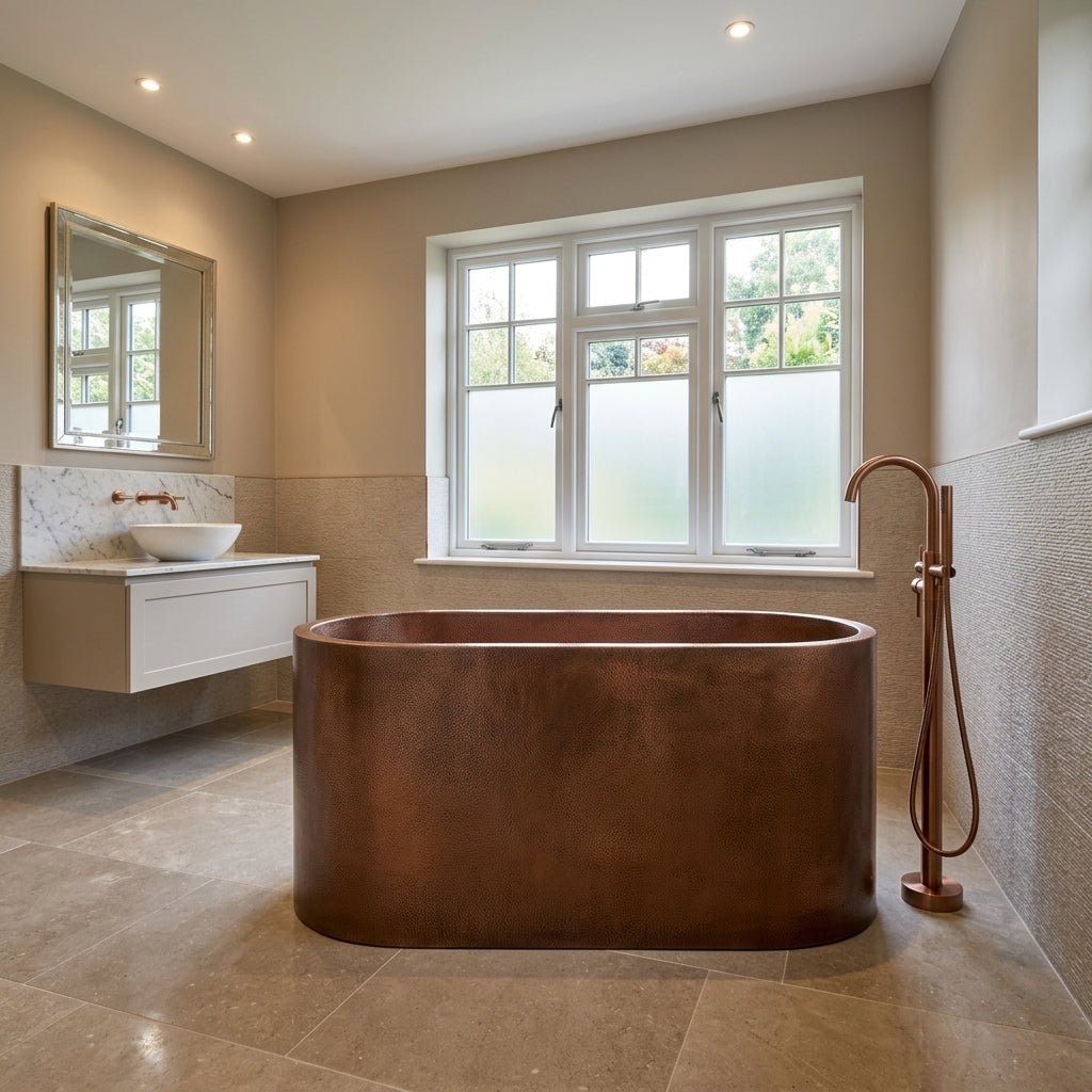 Coppersmith Creations Double Wall Antique Hammered Copper Tub With Seats Inside in Antique Copper