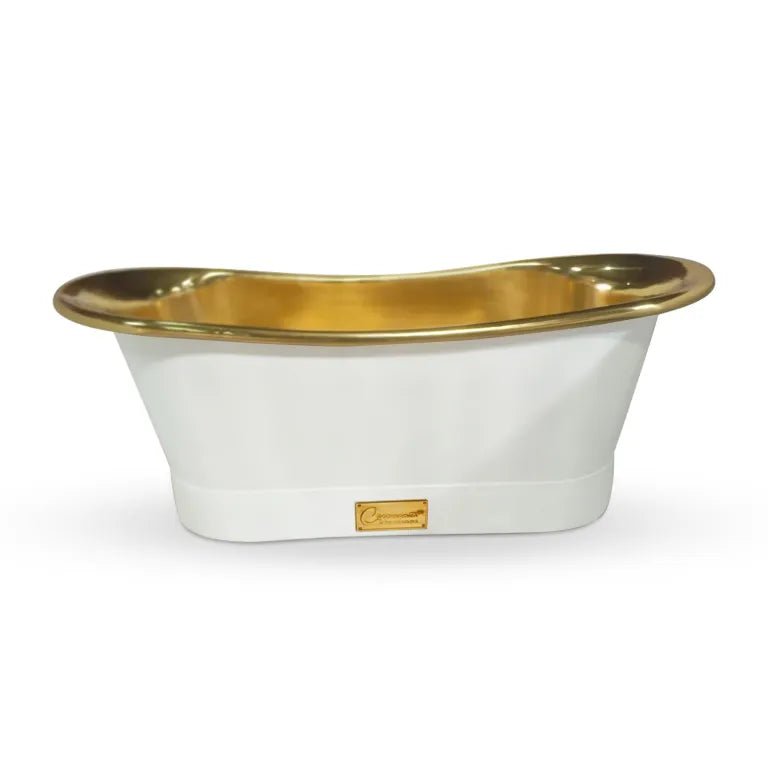 Coppersmith Creations Freestanding Brass Bathtub with Polished Smooth Brass Inside & Matte White Outside in White