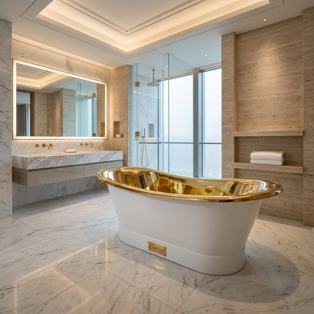 Coppersmith Creations Freestanding Brass Bathtub with Polished Smooth Brass Inside & Matte White Outside in White