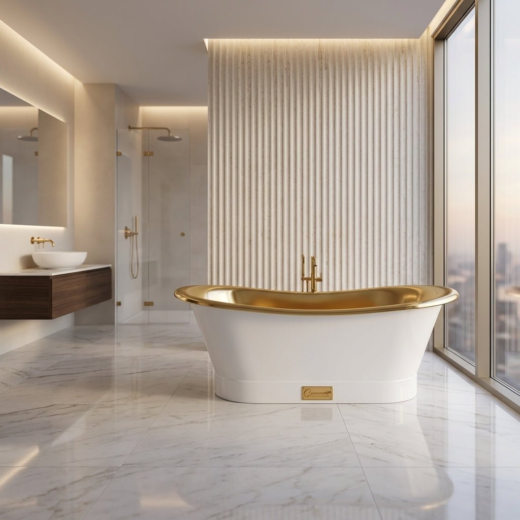 Coppersmith Creations Freestanding Brass Bathtub with Polished Smooth Brass Inside & Matte White Outside in White