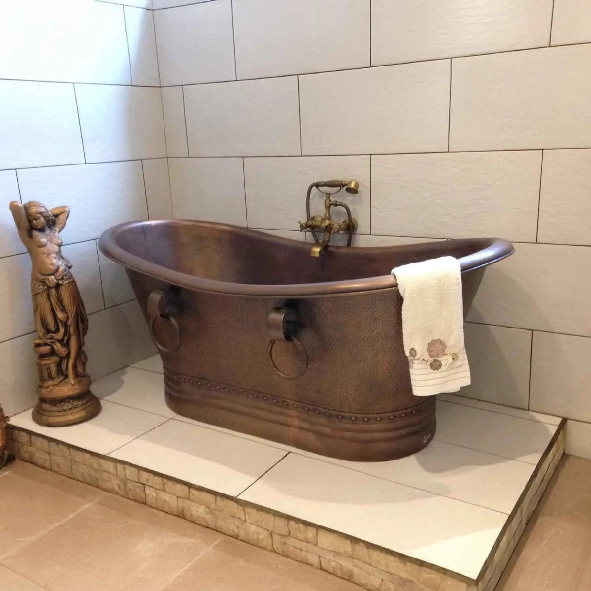 Coppersmith Creations Hammered Antique Copper Tub with Ring Handles in Antique Copper