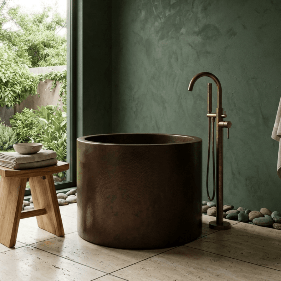 Coppersmith Creations Hammered Antique Japanese Style Soaking Copper Bathtub 45-inch in Dark Antique Copper