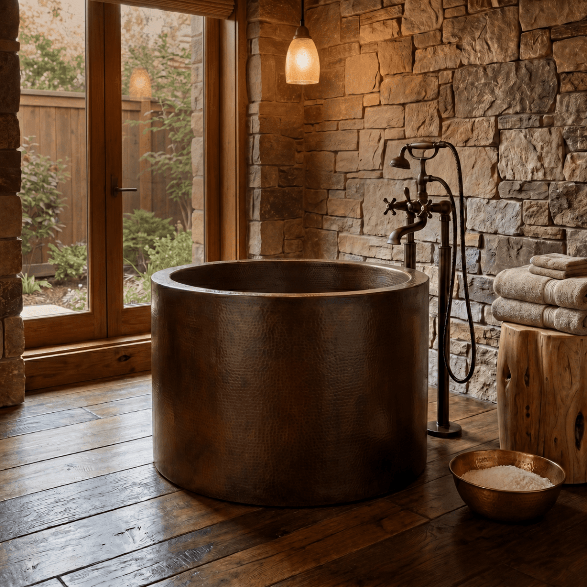 Coppersmith Creations Hammered Antique Japanese Style Soaking Copper Bathtub 45-inch in Dark Antique Copper