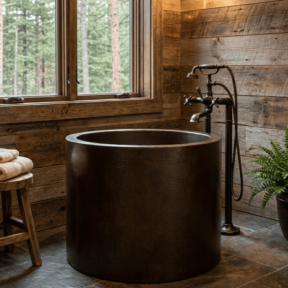 Coppersmith Creations Hammered Antique Japanese Style Soaking Copper Bathtub 45-inch in Dark Antique Copper