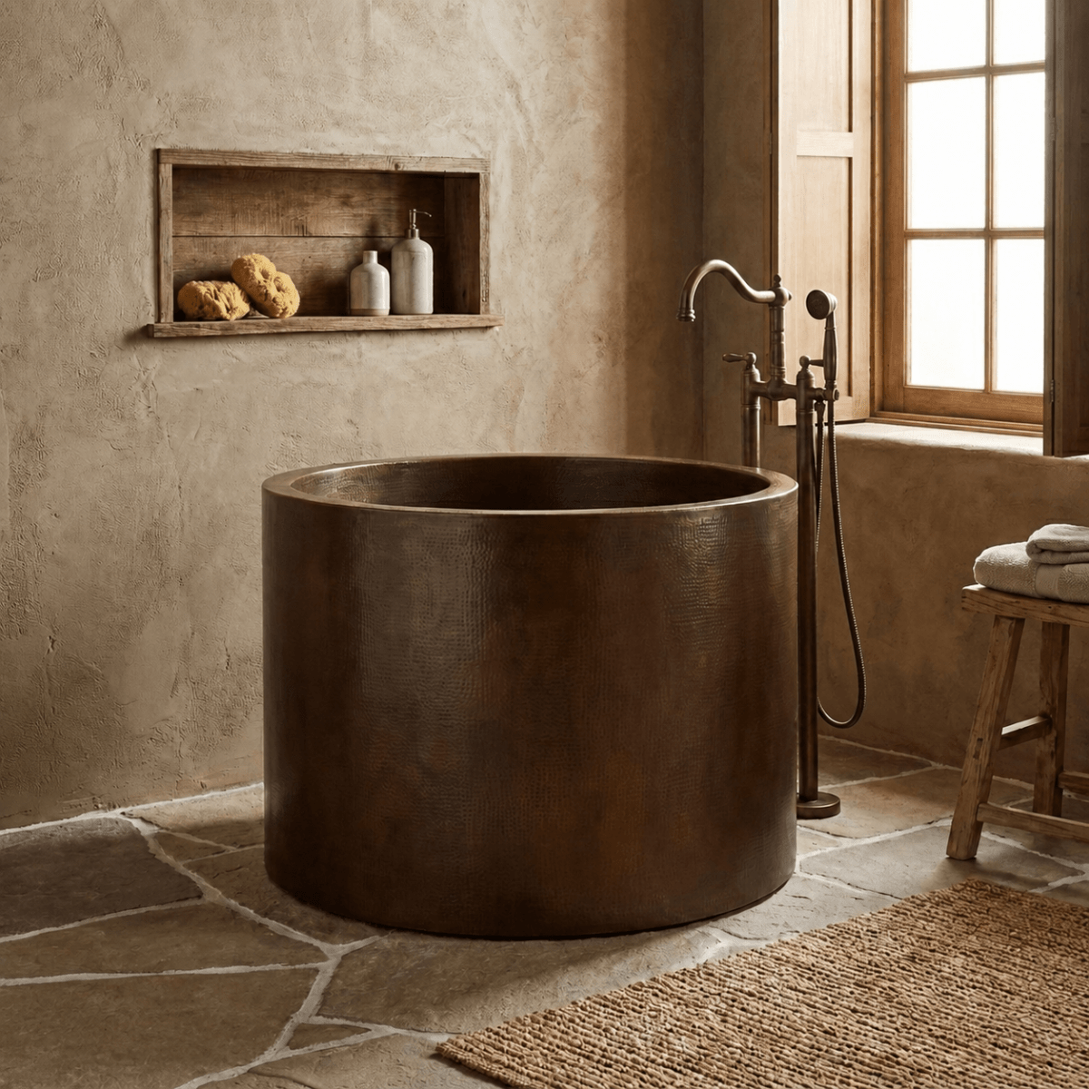 Coppersmith Creations Hammered Antique Japanese Style Soaking Copper Bathtub 45-inch in Dark Antique Copper