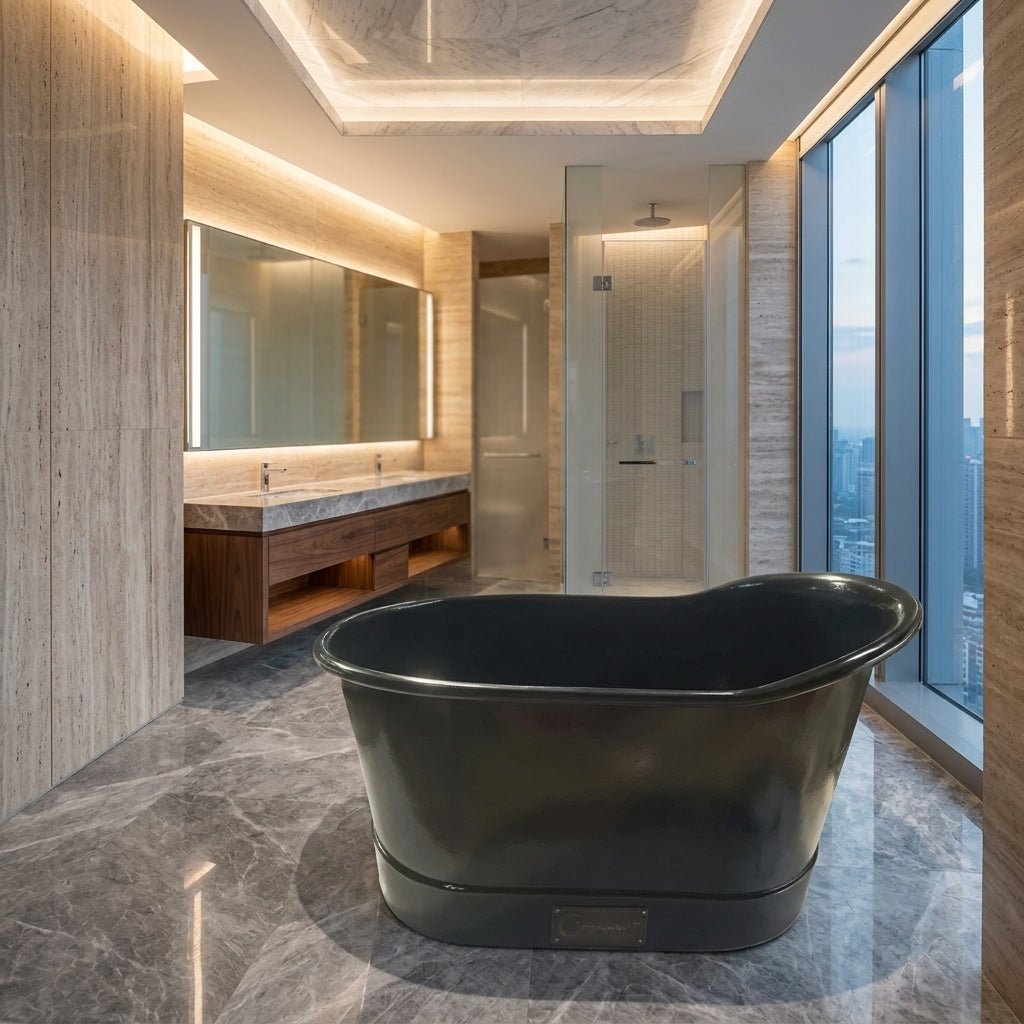 Coppersmith Creations Hammered Copper Bathtub Black Interior & Exterior Finish in Black