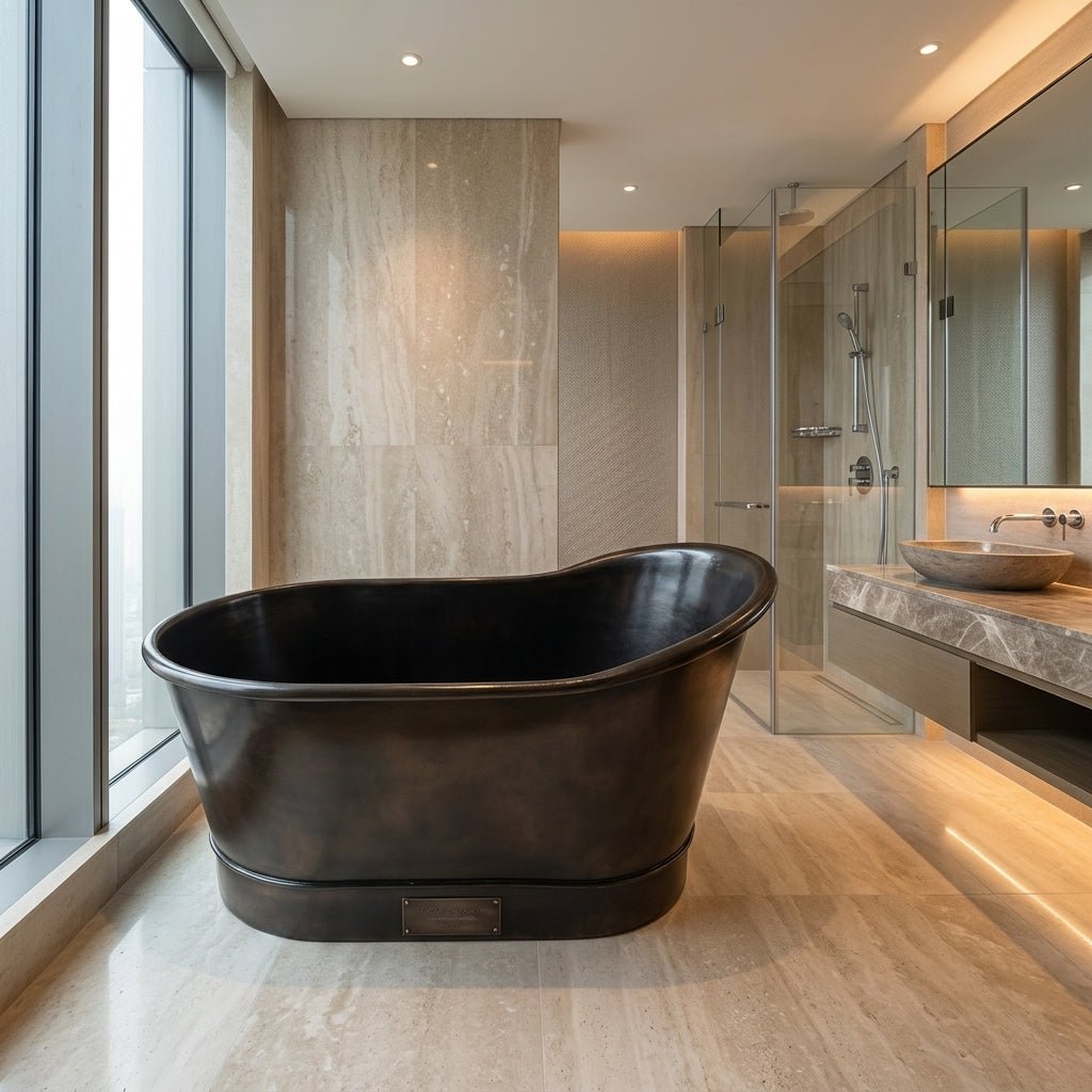 Coppersmith Creations Hammered Copper Bathtub Black Interior & Exterior Finish in Black