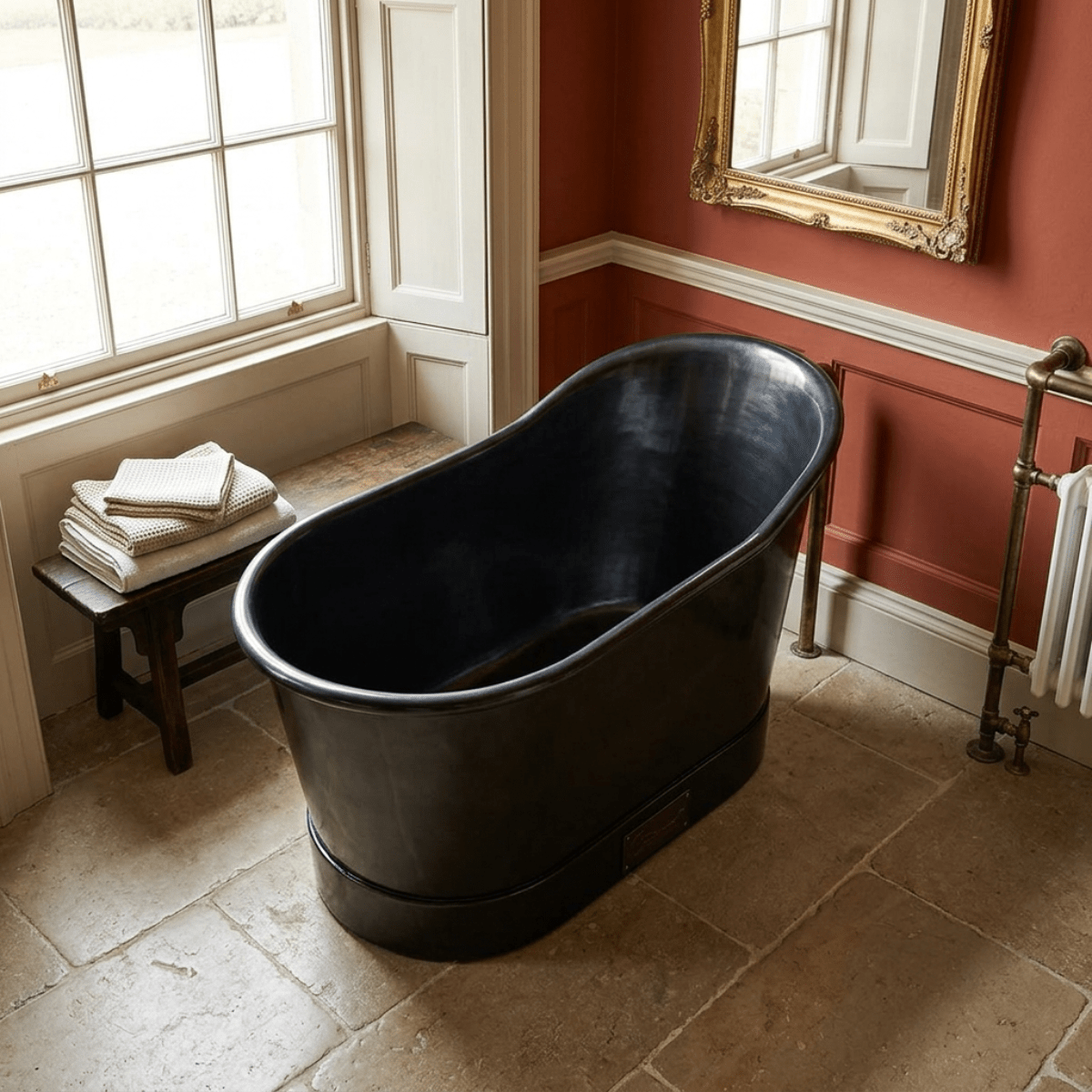 Coppersmith Creations Hammered Copper Bathtub Black Interior & Exterior Finish in Black