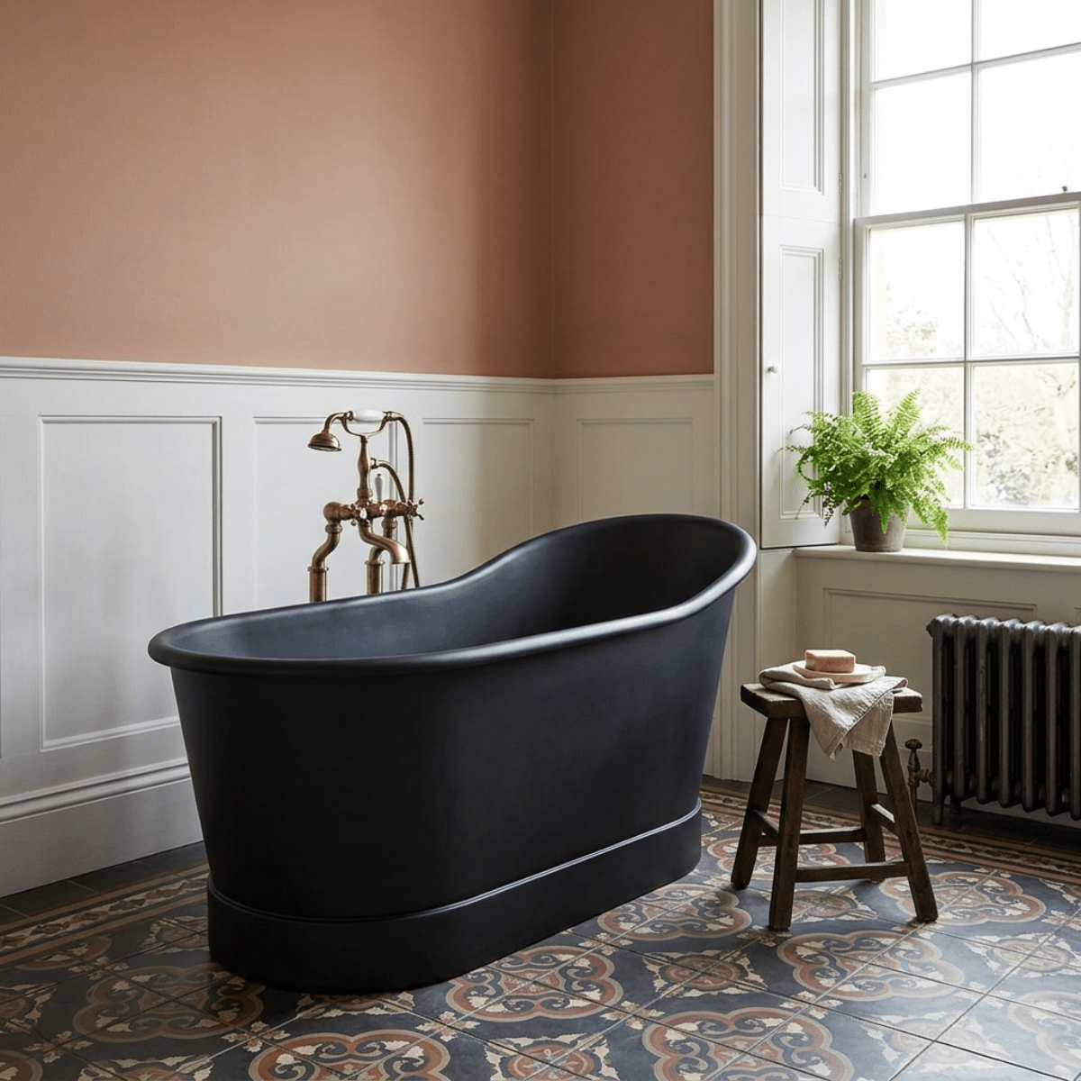Coppersmith Creations Hammered Copper Bathtub Black Interior & Exterior Finish in Black