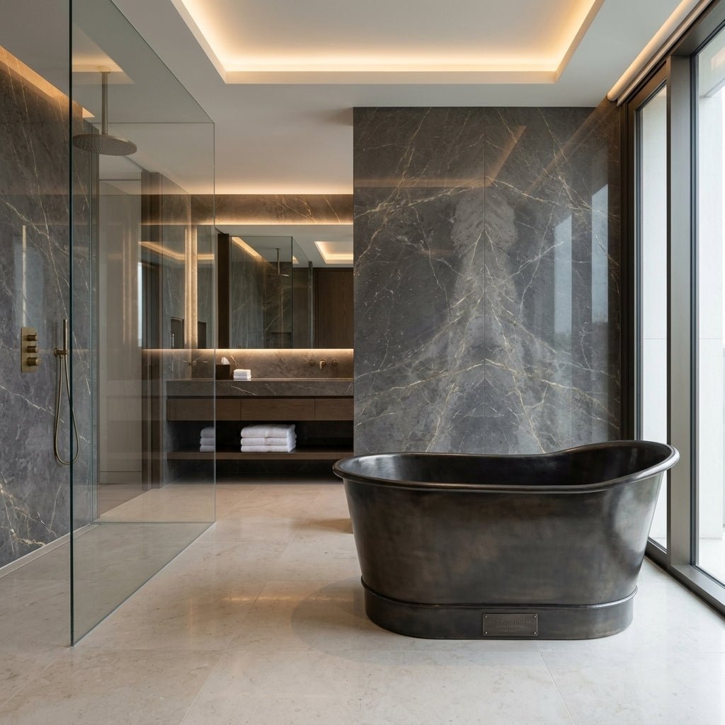 Coppersmith Creations Hammered Copper Bathtub Black Interior & Exterior Finish in Black