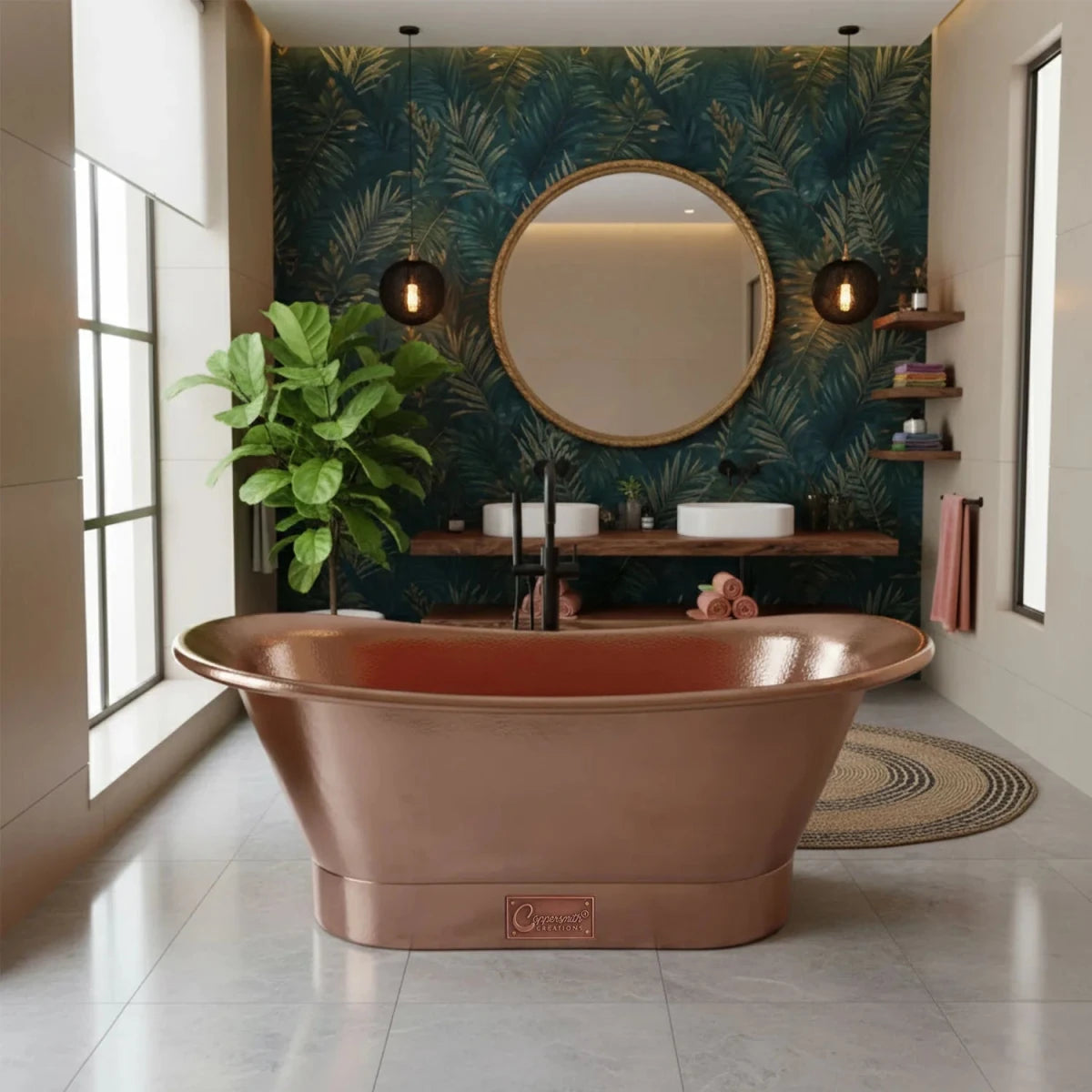 Coppersmith Creations Hammered Copper Freestanding Bathtub Straight Base in Hammered Copper