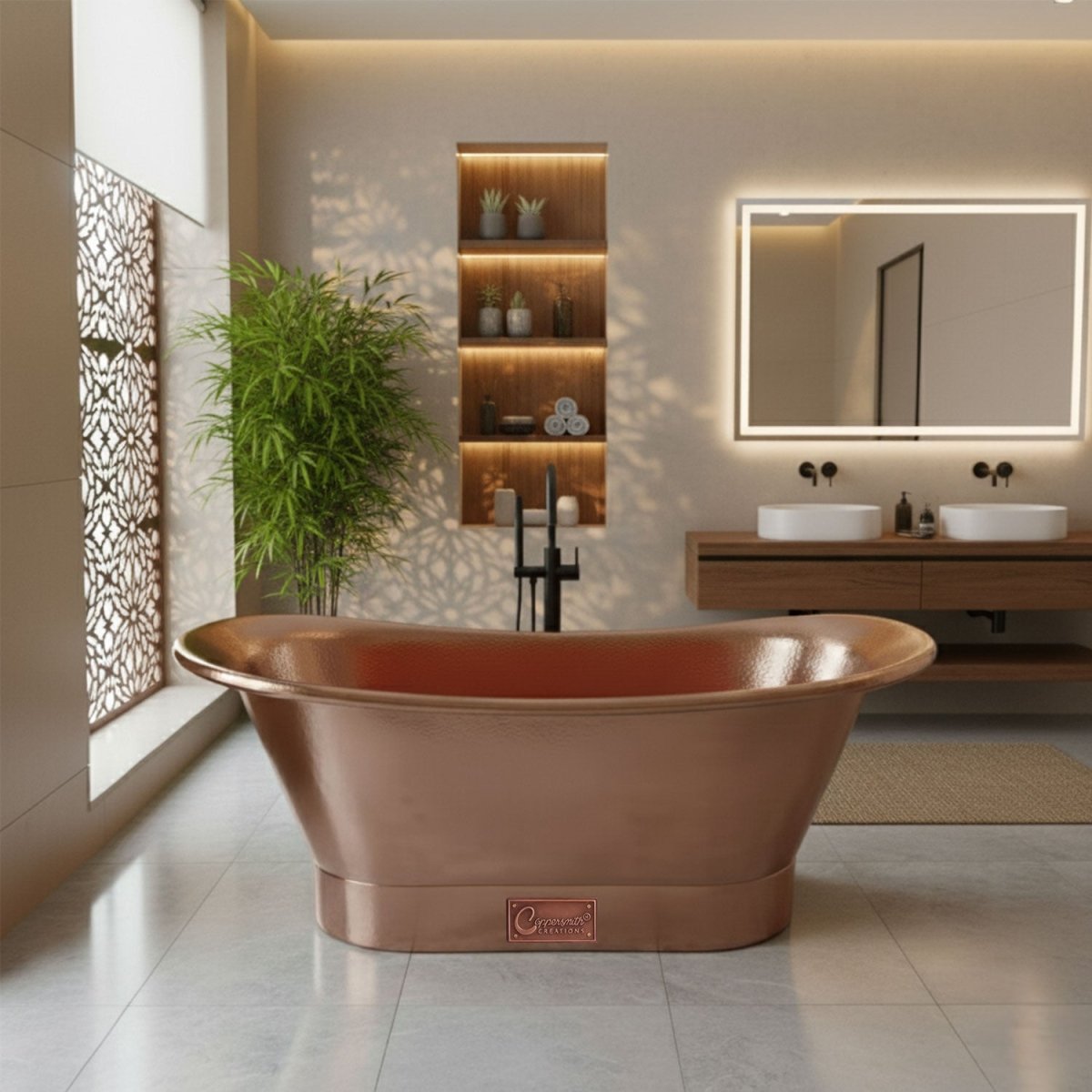 Coppersmith Creations Hammered Copper Freestanding Bathtub Straight Base in Hammered Copper