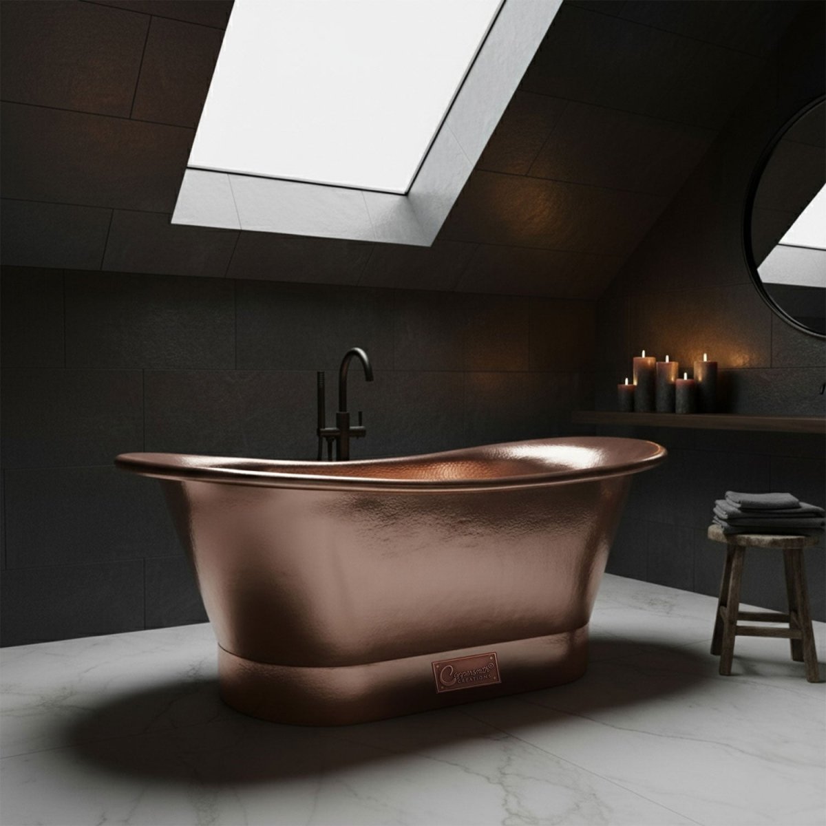 Coppersmith Creations Hammered Copper Freestanding Bathtub Straight Base in Hammered Copper
