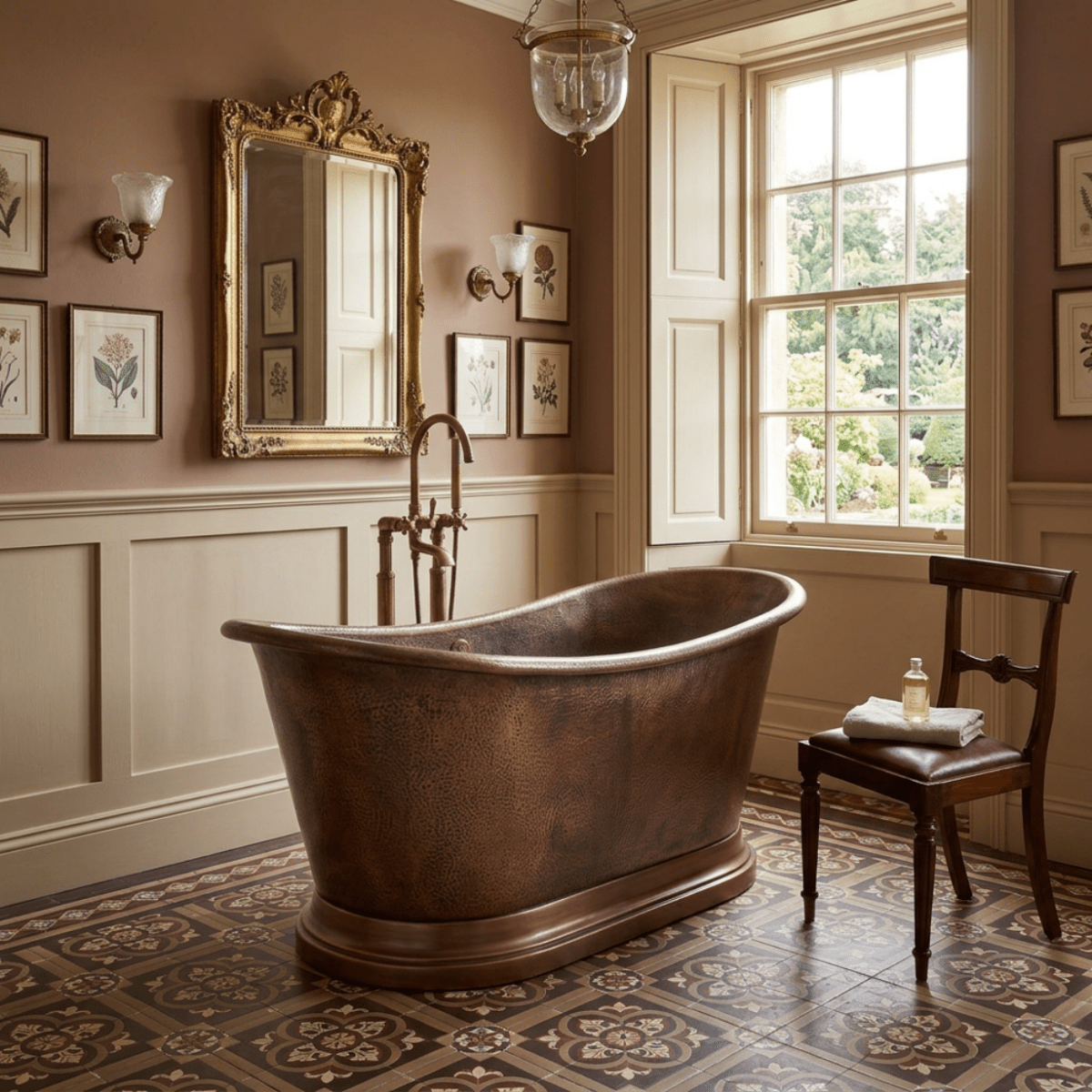 Coppersmith Creations Hammered Copper Single Slipper Tub with Smooth Round Pedestal Base in Hammered Copper