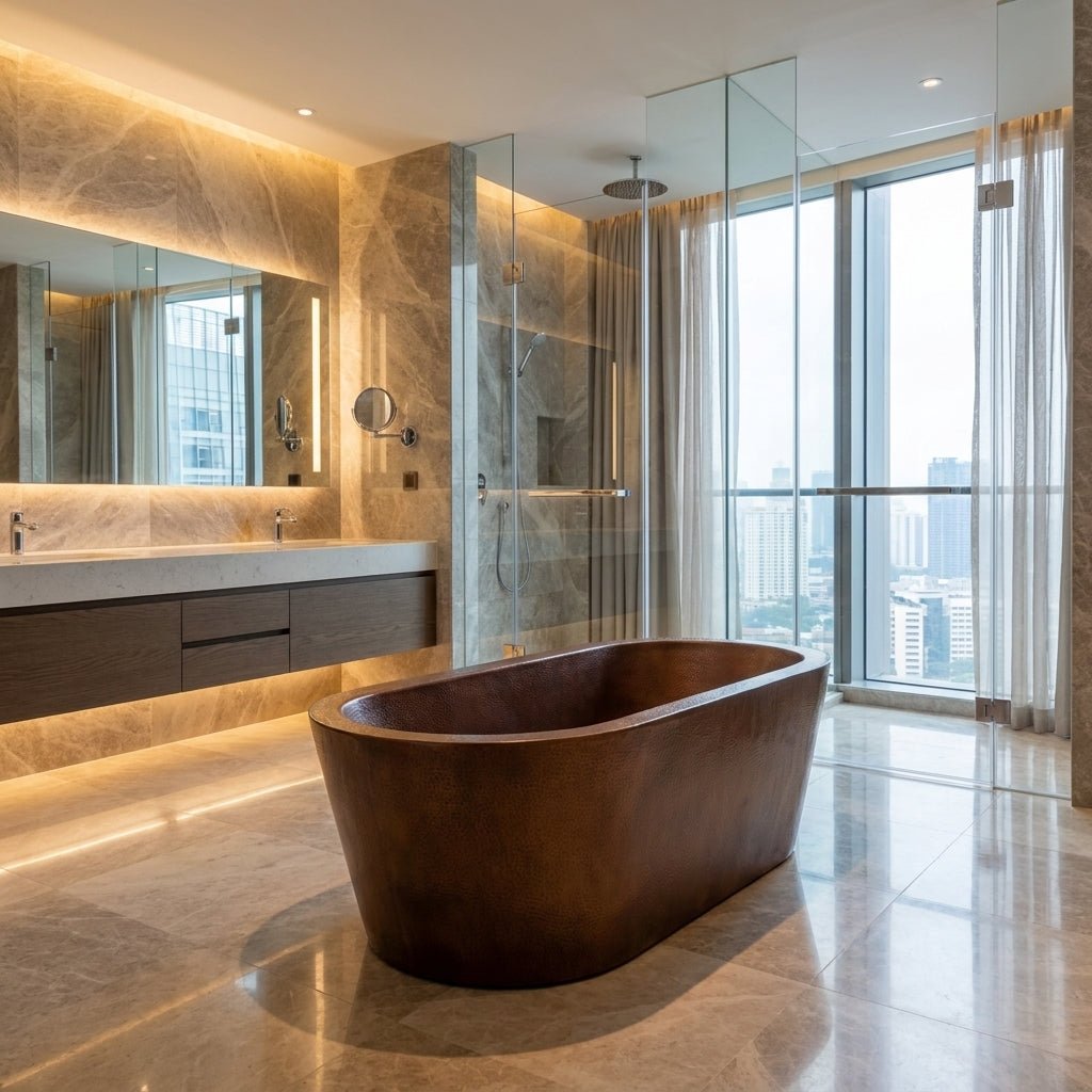 Coppersmith Creations Hammered Double Wall Copper Bathtub in Hammered Copper