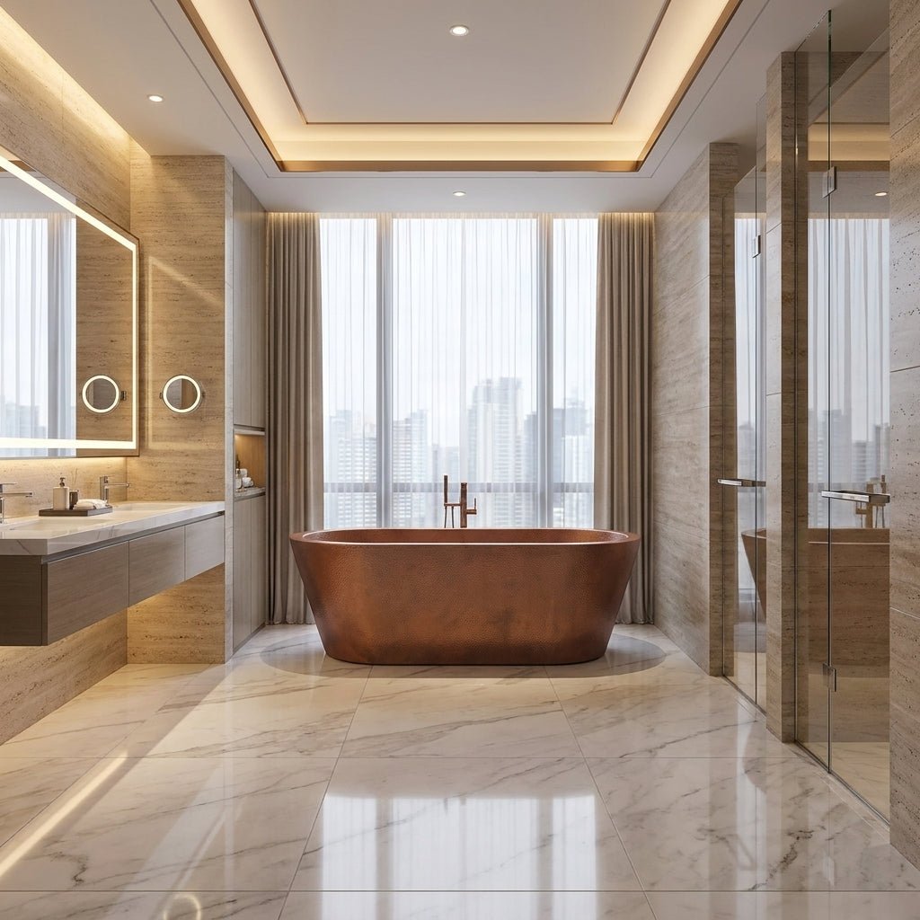 Coppersmith Creations Hammered Double Wall Copper Bathtub in Hammered Copper