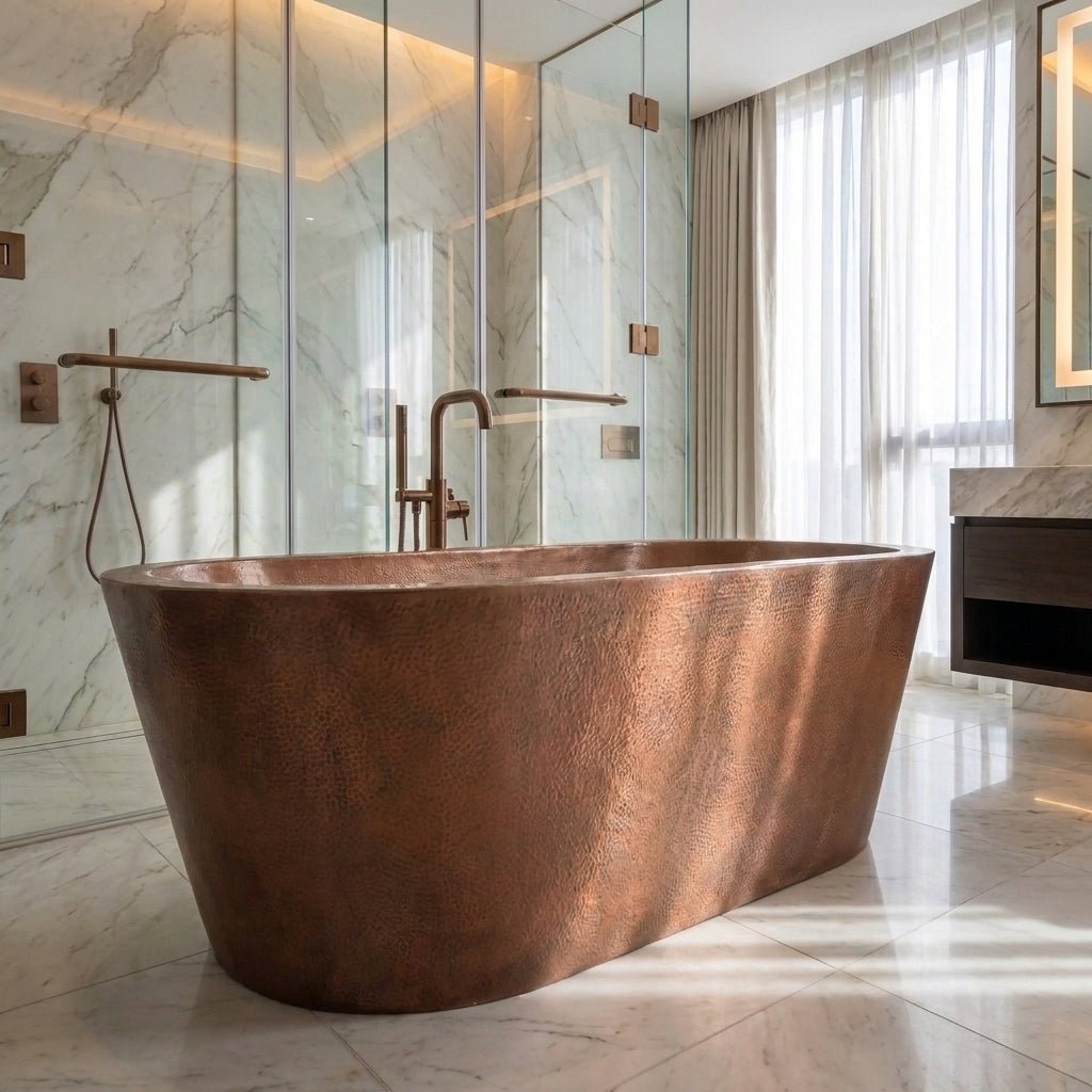 Coppersmith Creations Hammered Double Wall Copper Bathtub in Hammered Copper