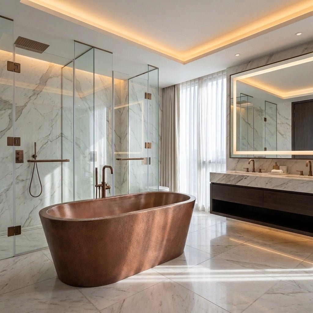 Coppersmith Creations Hammered Double Wall Copper Bathtub in Hammered Copper