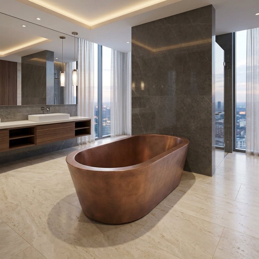 Coppersmith Creations Hammered Double Wall Copper Bathtub in Hammered Copper