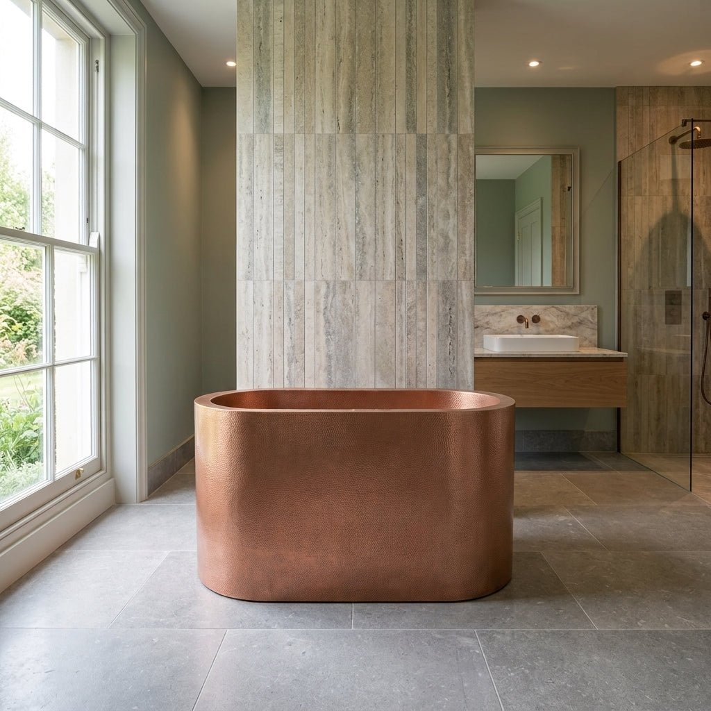 Coppersmith Creations Japanese Soaking Tub Double Wall Hammered Antique Copper Bathtub with Seats in Copper