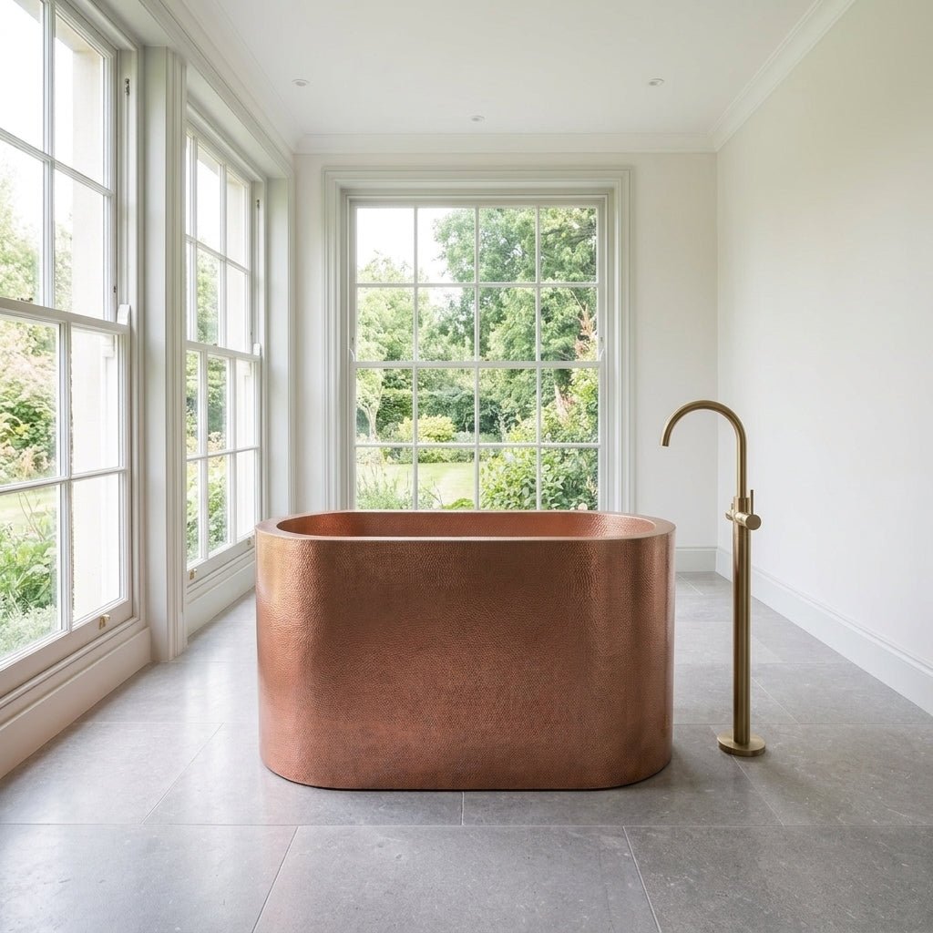 Coppersmith Creations Japanese Soaking Tub Double Wall Hammered Antique Copper Bathtub with Seats in Copper