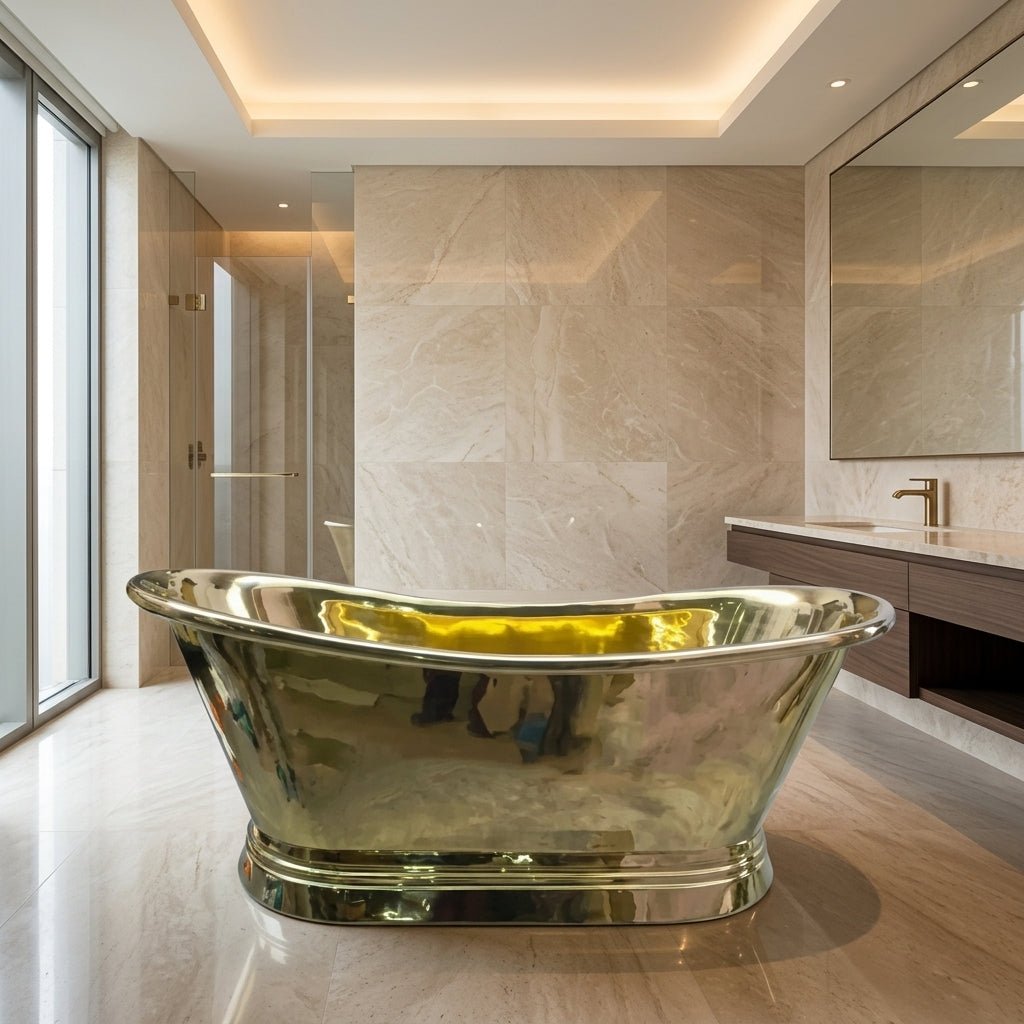Coppersmith Creations Rolled Pipe Top Full Polished Brass Bathtub in Brass