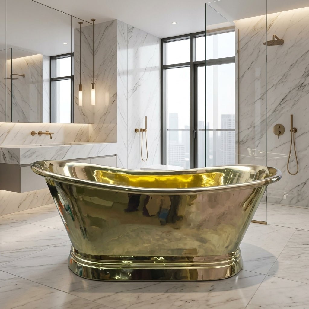 Coppersmith Creations Rolled Pipe Top Full Polished Brass Bathtub in Brass