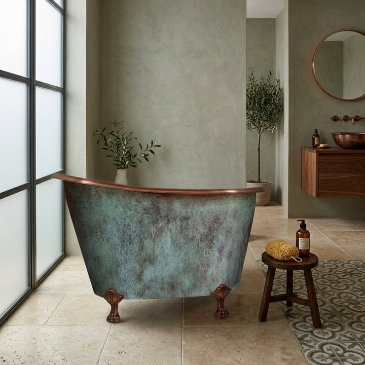 Coppersmith Creations Single-Slipper Turquoise Patina Soaking Tub 49-inch in Turquoise Patina
