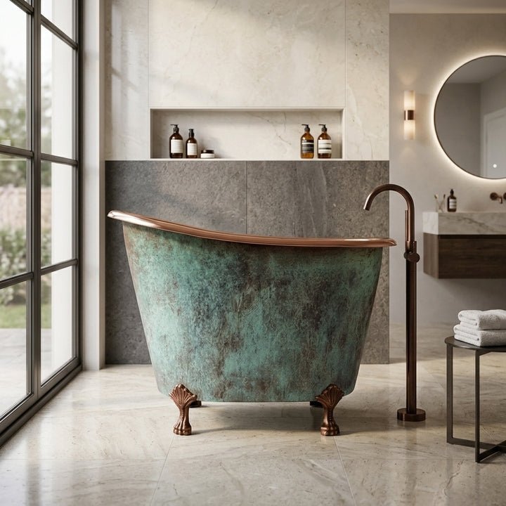 Coppersmith Creations Single-Slipper Turquoise Patina Soaking Tub 49-inch in Turquoise Patina