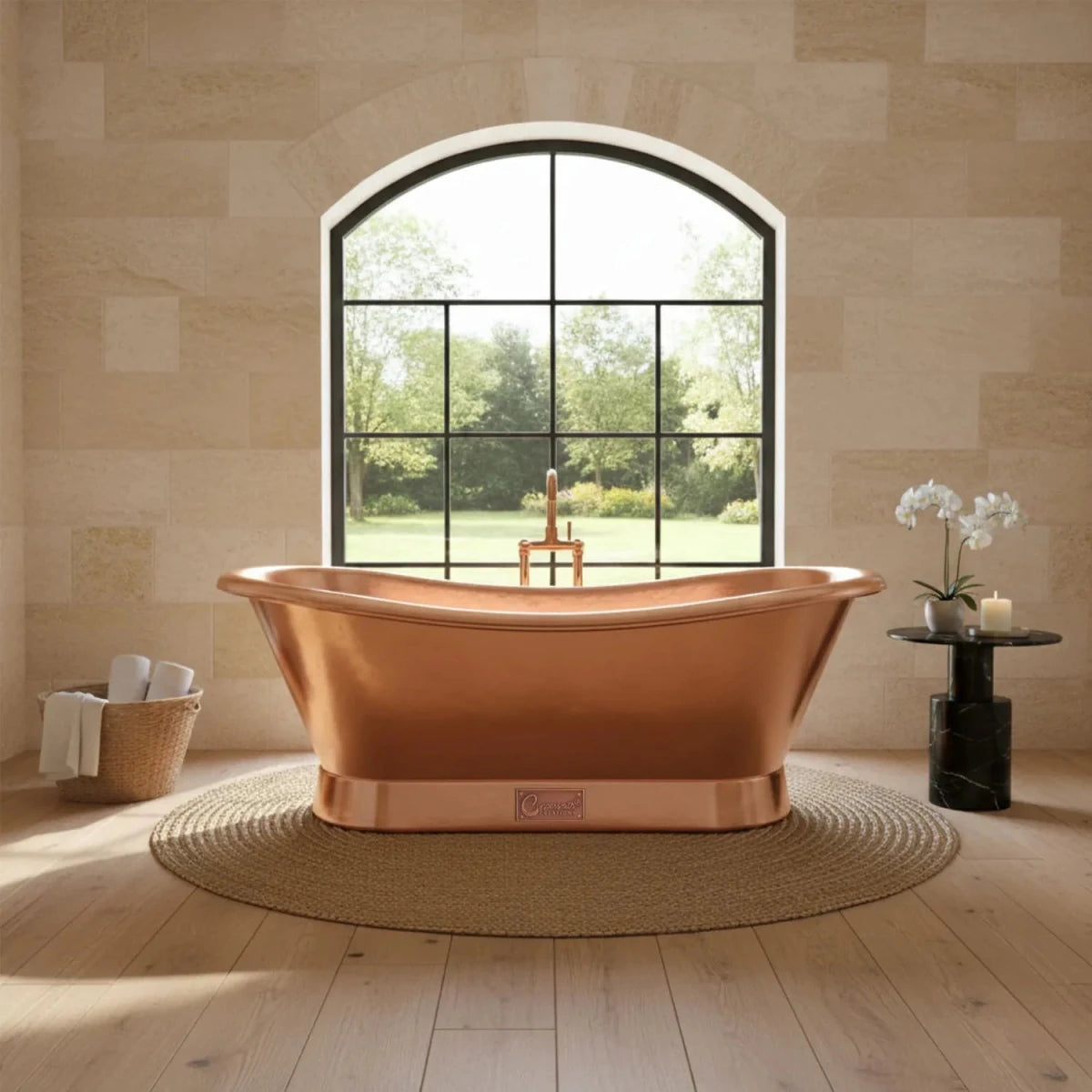 Coppersmith Creations Slanting Base Copper Bathtub Full Shining Copper Finish in Copper