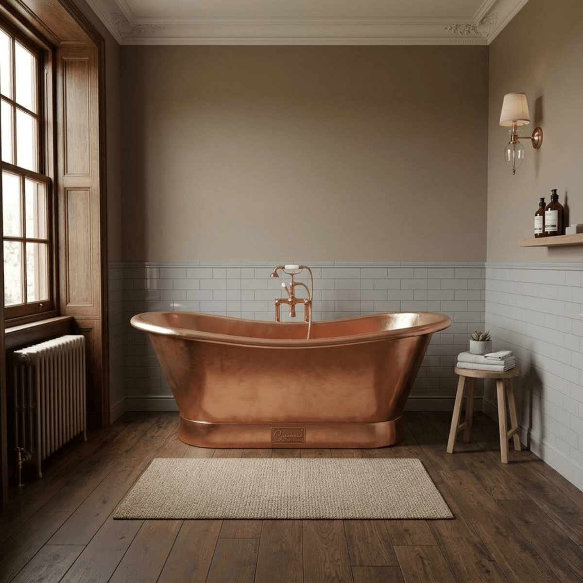 Coppersmith Creations Slanting Base Copper Bathtub Full Shining Copper Finish in Copper