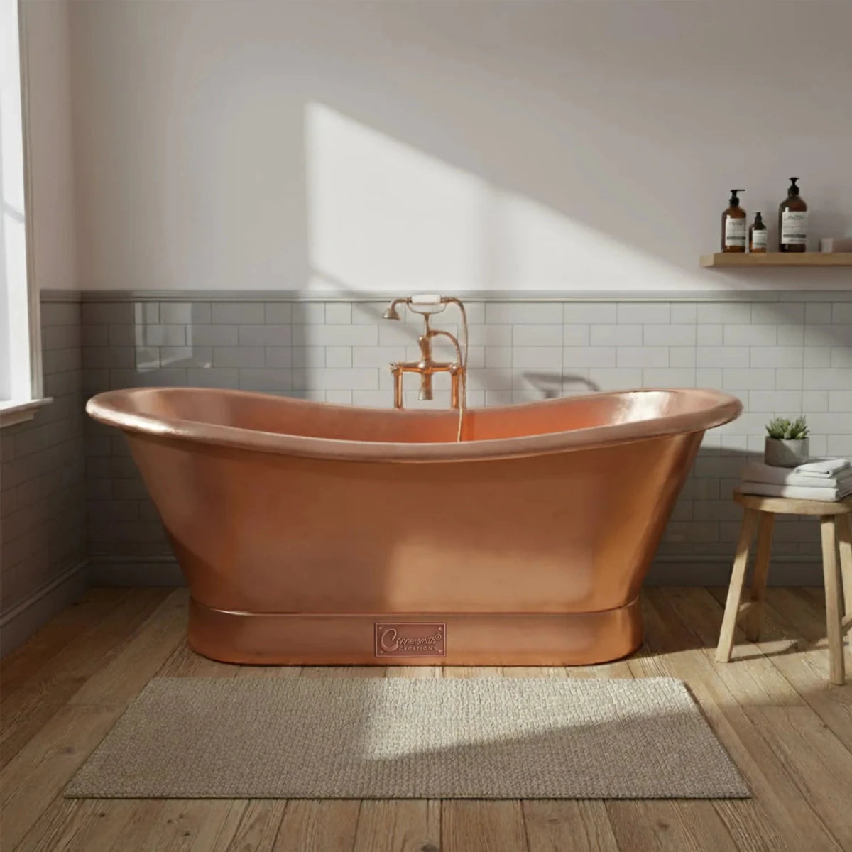 Coppersmith Creations Slanting Base Copper Bathtub Full Shining Copper Finish in Copper