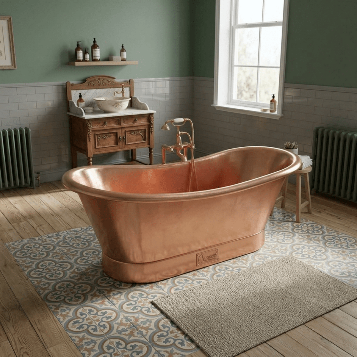 Coppersmith Creations Slanting Base Copper Bathtub Full Shining Copper Finish in Copper