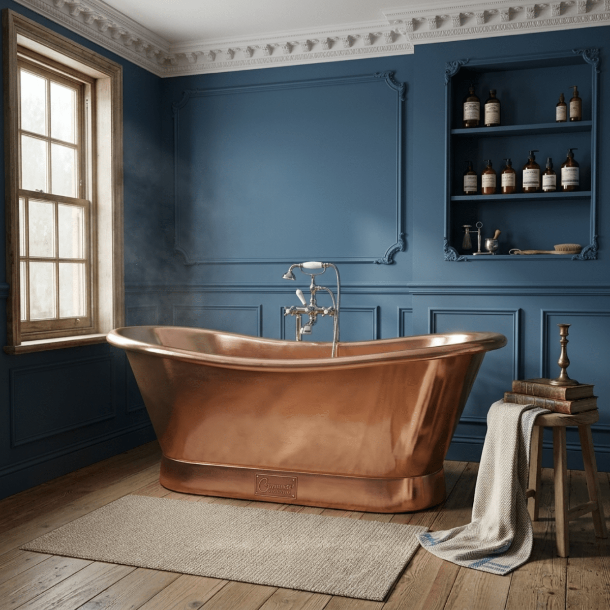Coppersmith Creations Slanting Base Copper Bathtub Full Shining Copper Finish in Copper