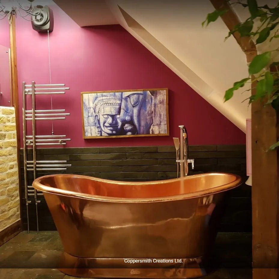 Coppersmith Creations Slanting Base Copper Bathtub Full Shining Copper Finish in Copper