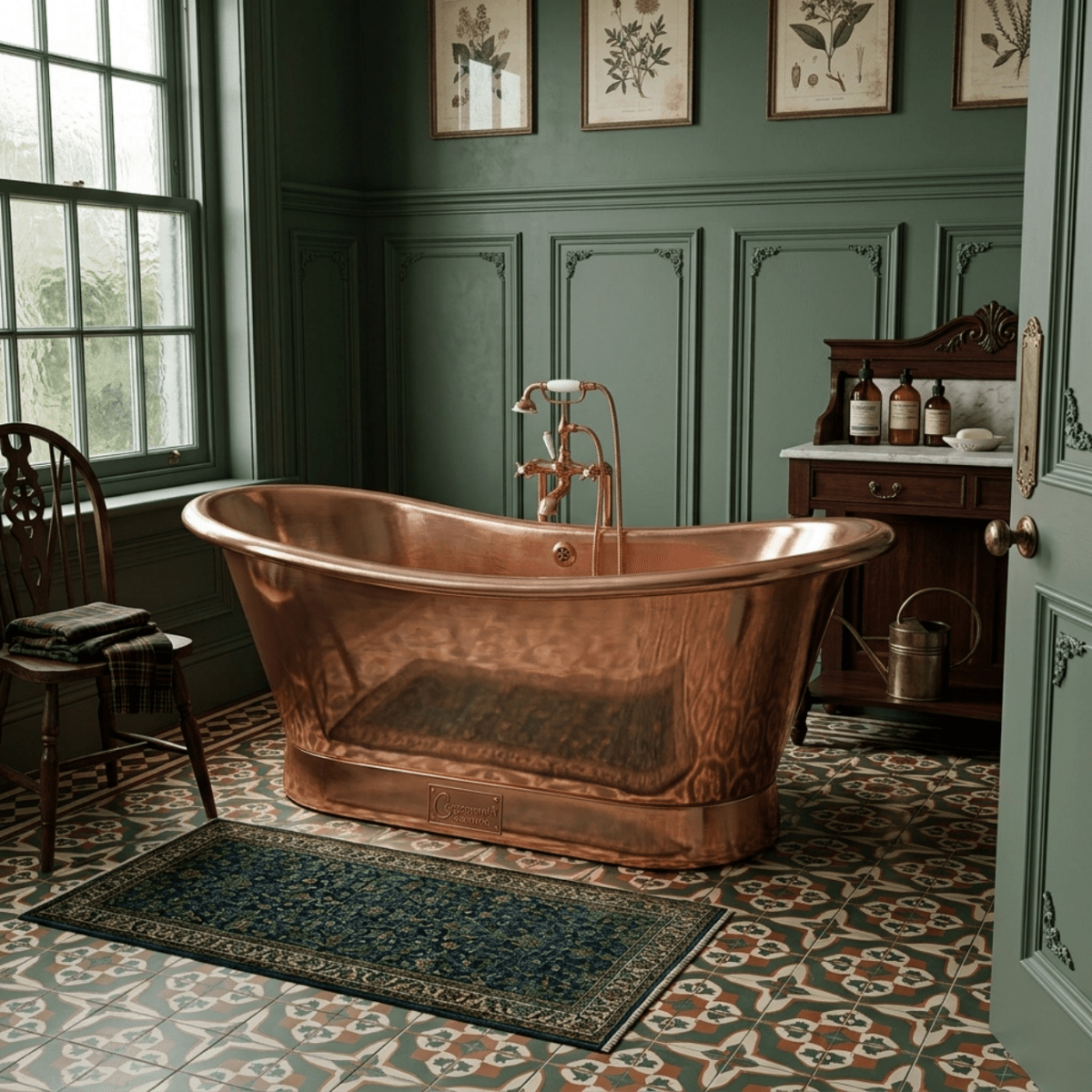 Coppersmith Creations Slanting Base Copper Bathtub Full Shining Copper Finish in Copper