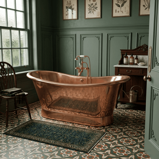 Coppersmith Creations Slanting Base Copper Bathtub Full Shining Copper Finish in Copper